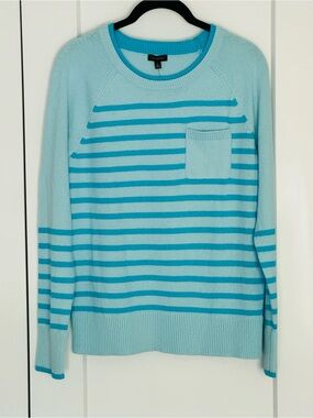 Talbots Light Aqua and Teal Striped Crewneck Sweater